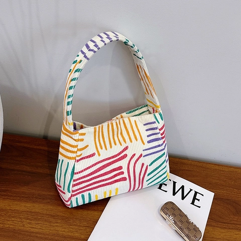 Borsa A Spalla Donna Velluto A Coste Righe Colorate Artistica Borsa Sottobraccio Shopping Bag Casual Elegante Quotidiana