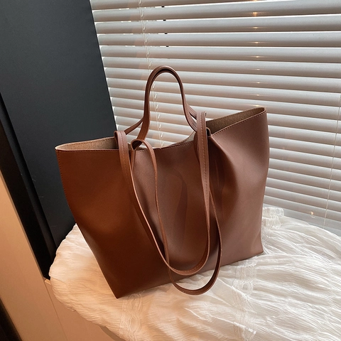 Women Large Capacity PU Leather Tote Bag Minimalist Shoulder Bag For Commuting Shopping School Daily Solid Color Handbag