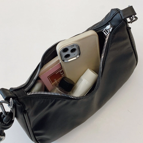 Bolso Hobo Medialuna Mujer Cuero PU Correa Anudada Decoración Metal Plateado Minimalista Versátil Viaje Diario