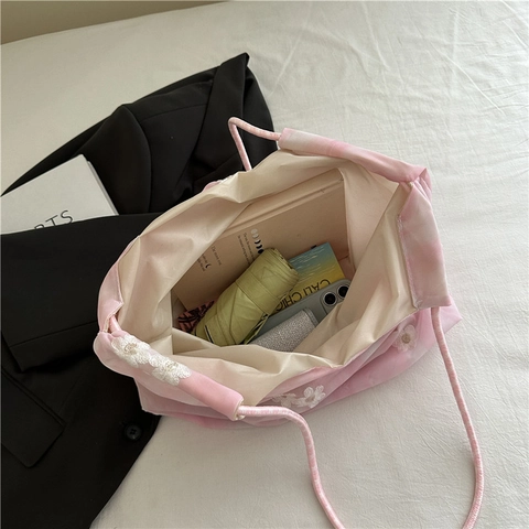 Sac Fourre-tout Broderie Fleur Tie Dye Grande Capacité Mesh Organza Sac À Épaule Style Frais Pour Femmes
