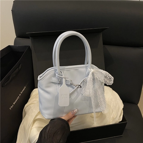 Bolso Bandolera Para Mujer Cuero PU Retro Dulce Bolso De Mano Bolso De Hombro Lazo De Encaje Blanco Cierre Magnético Elegante