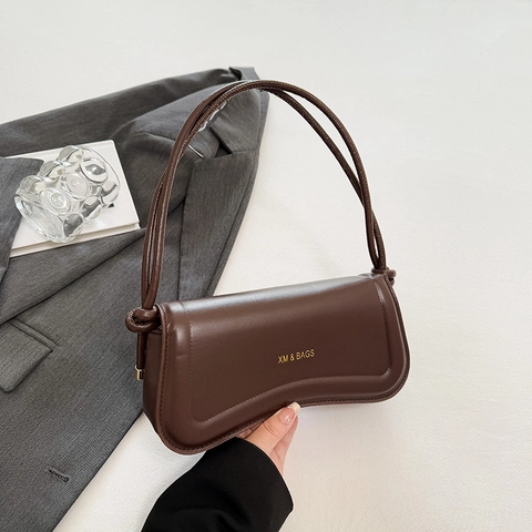 Women PU Leather Baguette Bag Knotted Strap Wave Shape Underarm Shoulder Bag Fashionable Chic Niche Handbag