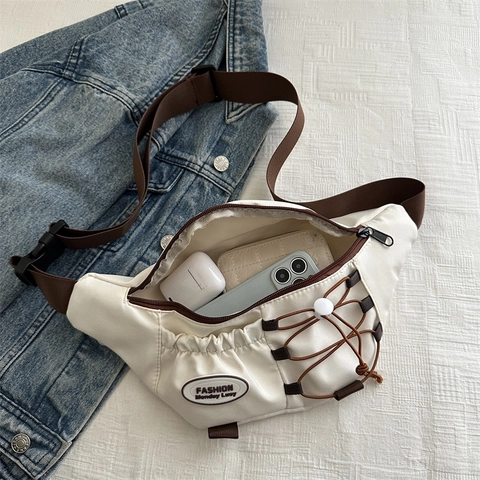 Borsa da Petto in Nylon a Contrasto Stile Giapponese Unisex Coulisse Tracolla Marsupio per Uomo Donna Outdoor Casual Fashion Pack