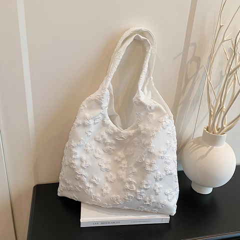 Sac Cabas Femme Tissu Jacquard Relief Fleur Papillon Texture Grande Capacité Décontracté Quotidien Style Frais Sac À Main