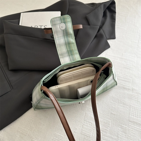 Borsa Sottobraccio Vintage a Quadretti per Donna Decorazione Fiocco Pelle PU Piccola Borsa a Tracolla Moda Baguette