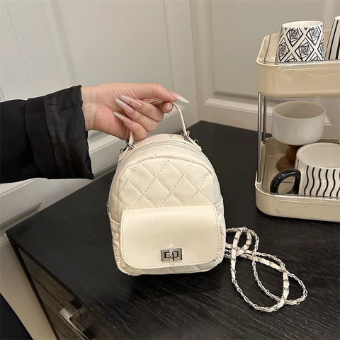 Mini Zaino Donna Pelle PU Trapuntato Design Rombo Catena Tracolla Moda Borsa A Tracolla Casual Versatile