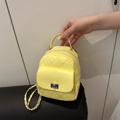 Mini Zaino Donna Pelle PU Trapuntato Design Rombo Catena Tracolla Moda Borsa A Tracolla Casual Versatile