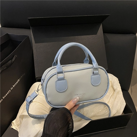 Sac Bandoulière Femme En Cuir PU Grainé Mini Sac À Main Bowling Rétro Sac À Épaule Décontracté Avec Impression De Lettres