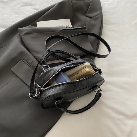 Sac Bandoulière Femme En Cuir PU Grainé Mini Sac À Main Bowling Rétro Sac À Épaule Décontracté Avec Impression De Lettres