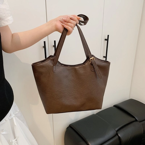 Borsa Tote da Donna in Pelle PU Grande Capacità Borsa a Tracolla in Morbida Pelle Vintage per Ufficio Pendolarismo Casual