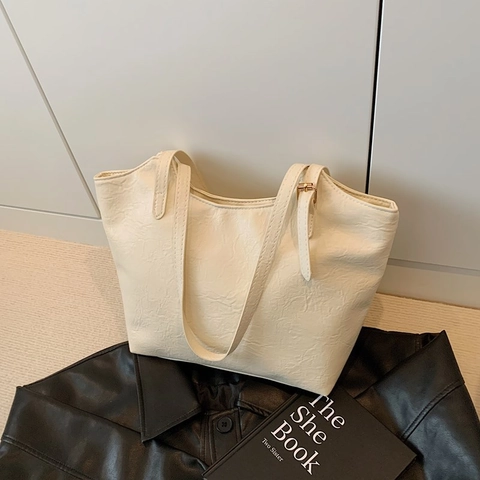 Borsa Tote in Pelle PU Vintage da Donna Grande Capacità Borsa a Tracolla di Moda Con Cerniera Per Lavoro Pendolarismo Quotidiano