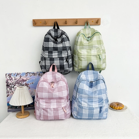 Karierter Rucksack Nylon Große Kapazität Mode Lässig Schultasche Für Studenten Reisen Pendeln Leicht