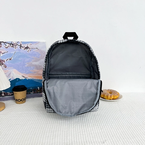 Karierter Rucksack Nylon Große Kapazität Mode Lässig Schultasche Für Studenten Reisen Pendeln Leicht