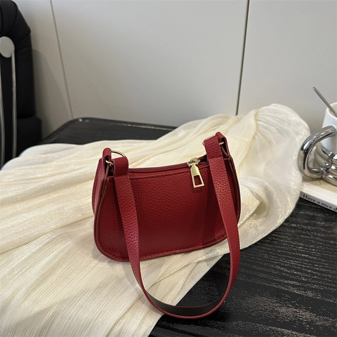 Sac Baguette Sous Le Bras Pour Femme Cuir PU Motif Litchi Petit Sac À Main Hobo Pour Le Travail Quotidien Style Vintage Filles