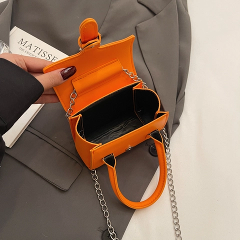 Mini PU Leather Crossbody Bag For Women Chic Handle Square Handbag With Silver Metal Chain Strap Elegant Flap Buckle