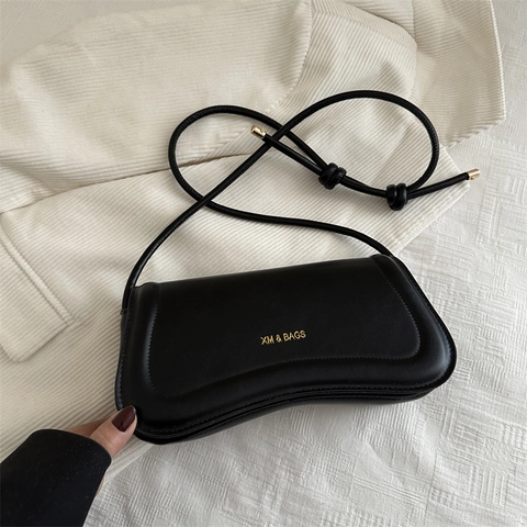 Chic Underarm Shoulder Bag Synthetic Leather Curved Bottom Knotted Strap Magnetic Closure For Women Minimalist Niche Vintage