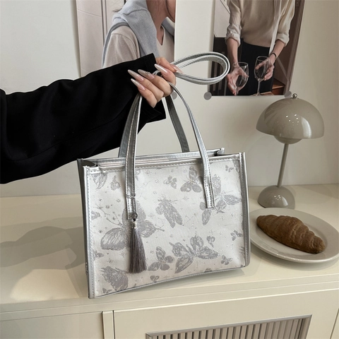 Borsa Tote Con Stampa Farfalle Grande Capacità Borsa A Mano Donna Con Nappa Borsa A Tracolla Vintage Chic