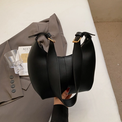 Women PU Leather Hobo Bag Half Moon Crossbody Minimalist Commuter Underarm Shoulder Bag Fashion Retro Solid Color