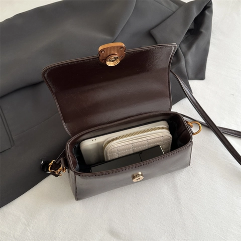 Vintage PU Leather Crossbody Bag Women Fashion Small Square Handbag With Top Handle And Adjustable Strap Metal Buckle
