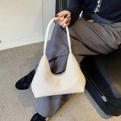 Woven Texture Hobo Bag PU Leather Large Capacity Shoulder Handbag Retro Urban Minimalist Commuting Underarm Bag