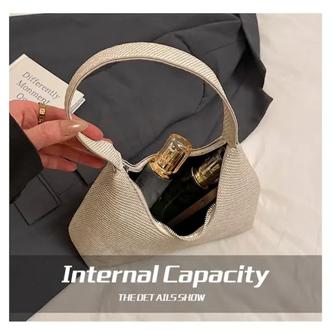Woven Texture Hobo Bag PU Leather Large Capacity Shoulder Handbag Retro Urban Minimalist Commuting Underarm Bag