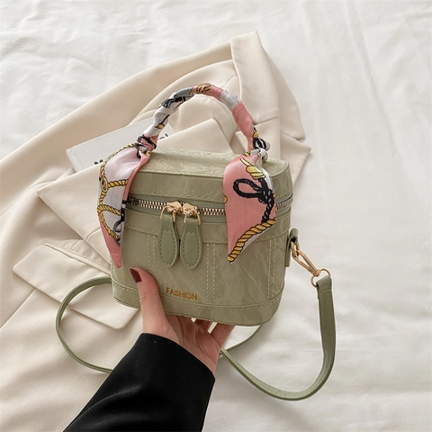 Borsa A Tracolla Da Donna Pelle PU Texture Marmo Piccola Borsa A Mano Quadrata Con Manico Sciarpa Di Raso Doppia Cerniera