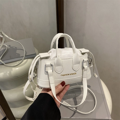 Mini Borsa A Mano Da Donna In Pelle PU Borsa A Tracolla Trama Lychee Tasca Interna Con Coulisse Stile Moda