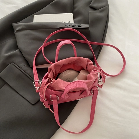 Mini Borsa A Mano Da Donna In Pelle PU Borsa A Tracolla Trama Lychee Tasca Interna Con Coulisse Stile Moda