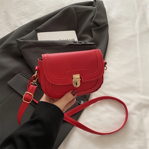 Borsa Tracolla Donna Pelle PU Trama Litchi Fibbia Blocco Metallo Borsa Quadrata Piccola Sella Tracolla Regolabile