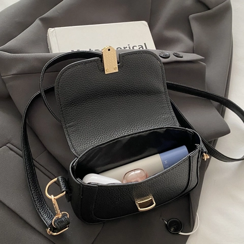 Borsa Tracolla Donna Pelle PU Trama Litchi Fibbia Blocco Metallo Borsa Quadrata Piccola Sella Tracolla Regolabile