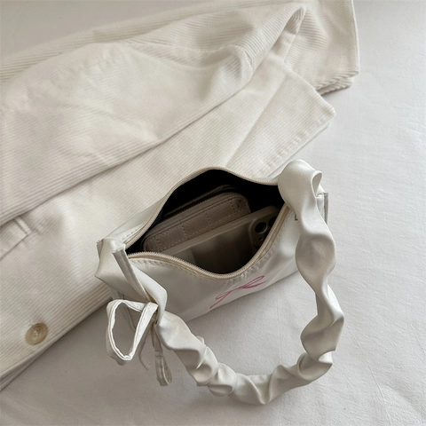 Bolso De Hombro De Nailon Para Debajo Del Brazo Con Bordado De Lazo Mango Fruncido Chic Y2K Bolso Hobo Para Mujeres Niñas