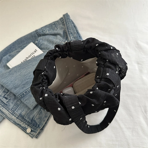 Süße Umhängetasche Mit Rüschen Chiffon Crinkle Stoff Punktmuster Blumenmuster Tote Handtasche Lässige Reisen Für Frauen