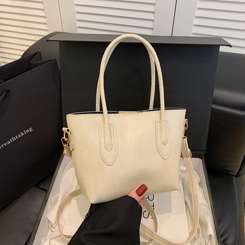 Bolso Tote Minimalista De Cuero PU De Gran Capacidad Bolso De Mano De Color Sólido Con Correa De Hombro Ajustable Extraíble Para Mujer