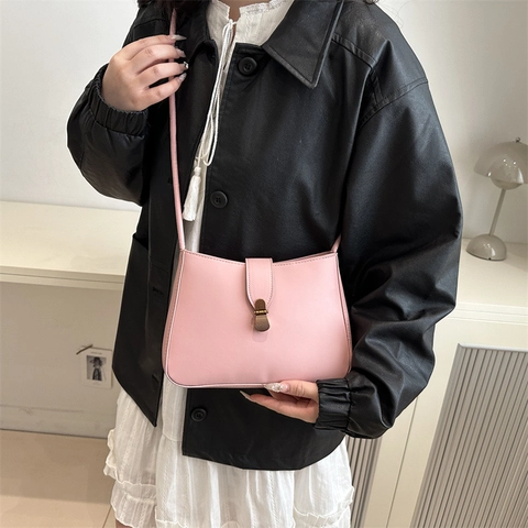 Sac Sous l'Aisselle en Cuir PU Style Français pour Femmes Sac à Épaule Croissant Minimaliste avec Bandoulière Nouée Vintage