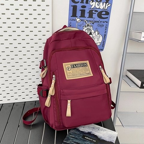 Sac à Dos Scolaire en Nylon Grande Capacité Pour Lycéens Unisexe Couleur Unie Sac de Voyage Pour Ordinateur 14 Pouces