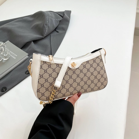 Sac Porté Épaule Vintage Pour Femme Cuir PU Motif Monogramme Boucle Fleur Sac À Bandoulière Pour Dame Quotidien