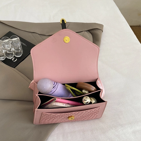 Borsa A Tracolla In Pelle PU Con Trama Intrecciata Piccola Borsa Quadrata Con Tracolla Larga Stampata Chiusura Dorata Versatile
