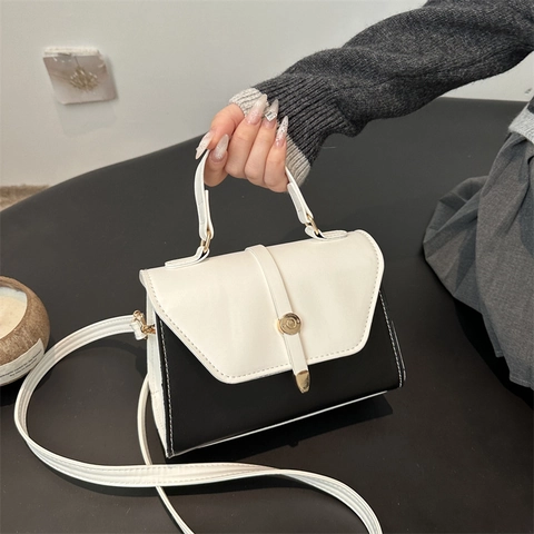 Borsa A Mano E Tracolla Da Donna Pelle PU Contrasto Piccola Borsa Quadrata Retrò Con Manico E Tracolla Regolabile Oro