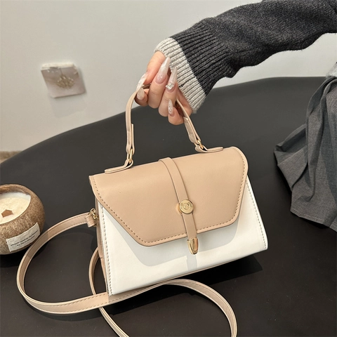 Bolso Bandolera de Moda en Cuero PU para Mujer Diseño de Bloques de Color Bolso Cuadrado Pequeño con Asa Superior y Correa Ajustable
