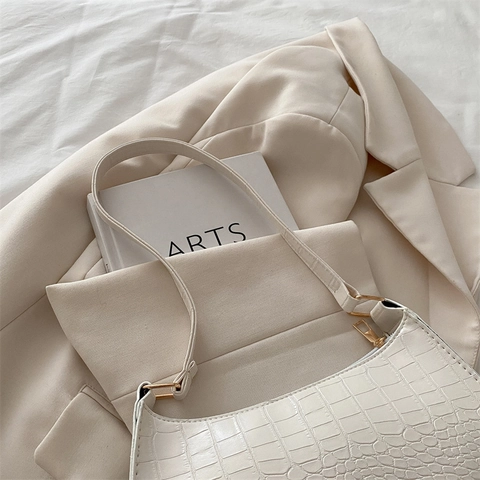 Sac Porté Épaule Sous L Aisselle En Similicuir Croco Rétro Petit Sac Hobo Style Baguette Pour Femmes