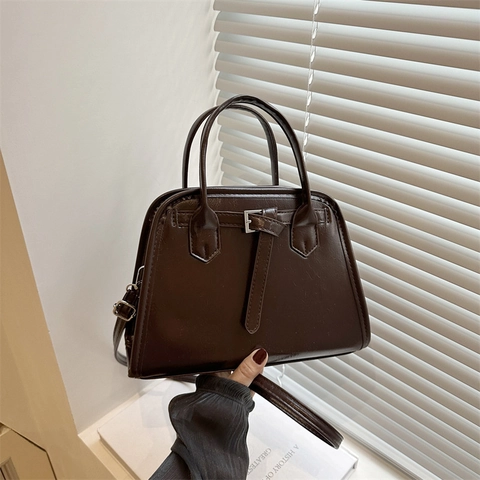 Vintage PU Leder Shopper für Damen Mode Umhängetasche mit verstellbarem Riemen Minimalistische Pendler Handtasche