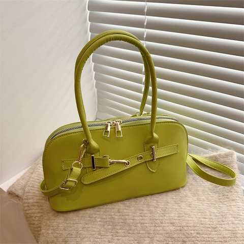 Dames Vintage Synthetisch Leer Schelp Handtas Mode Goud Riemgesp Decoratieve Schoudertas Crossbody Tas Veelzijdige Handtas