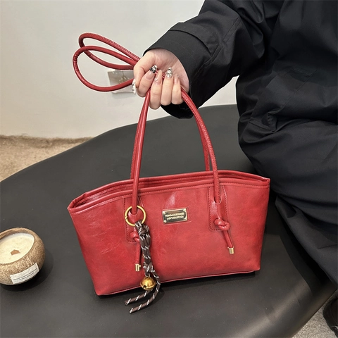 Borsa A Spalla Vintage In Pelle PU Da Donna Borsa Tote Di Grande Capacità Con Tracolla A Nodo