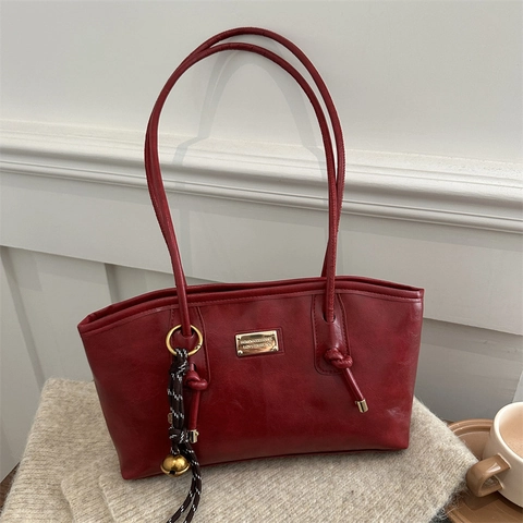 Borsa A Spalla Vintage In Pelle PU Da Donna Borsa Tote Di Grande Capacità Con Tracolla A Nodo