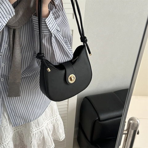 Women Pu Leather Underarm Bag Minimalist Solid Color Hobo Shoulder Bag Urban Casual Daily Handbag Purse