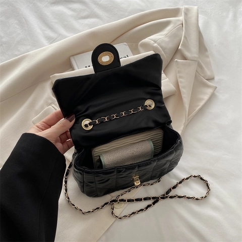 Quilted Rhombic Pattern Crossbody Bag PU Leather Chain Strap Metal Twist Lock Fashion Shoulder Bag For Women