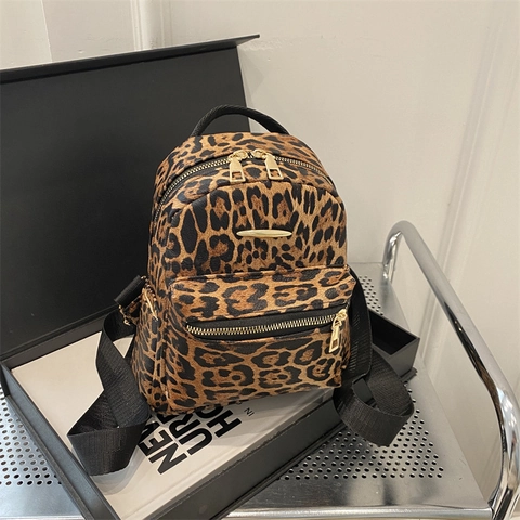 Leopardenmuster Mini Rucksack PU Leder Handheld Mode Kleine Pendler Tasche Damen Goldene Beschläge