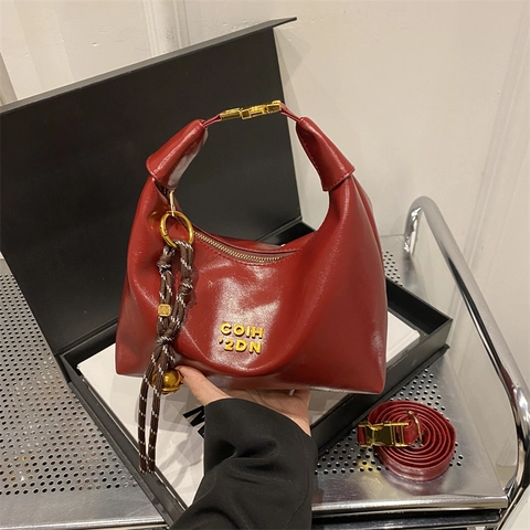 Borsa Hobo Vintage Donna Pelle PU Mezzaluna Tracolla Borsa A Spalla Hardware Dorato Elegante Versatile