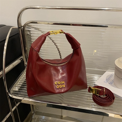 Borsa Hobo Vintage Donna Pelle PU Mezzaluna Tracolla Borsa A Spalla Hardware Dorato Elegante Versatile