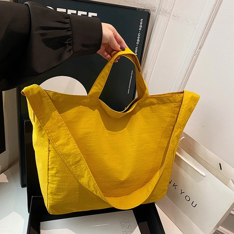 Women Large Capacity Tote Bag Nylon Textured Shoulder Handbag Commuting Travel Casual Crossbody Bag Solid Color